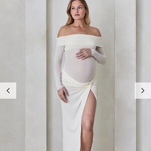 Off-Shoulder Cream Maternity Top and Skirt Set